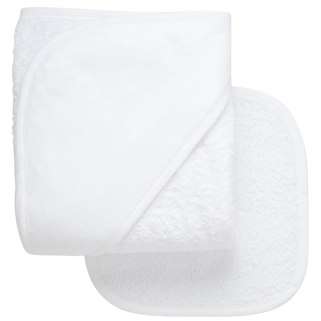 White Stripe Trim Hooded Towel & Washcloth Set