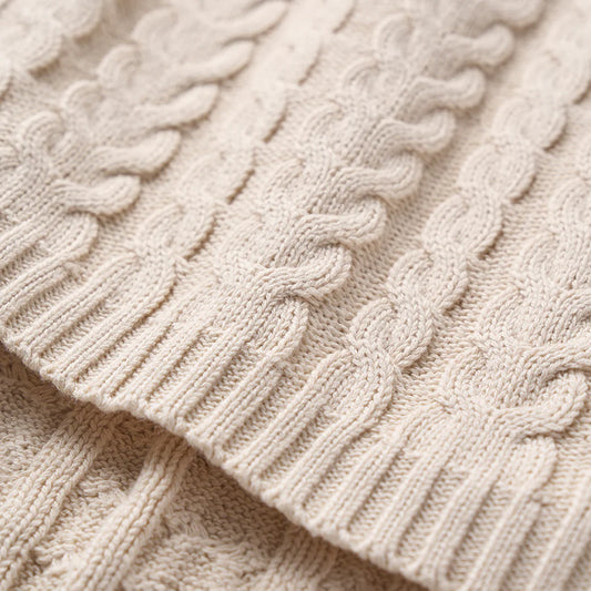 Tan Luxe Cable Knit Baby Blanket