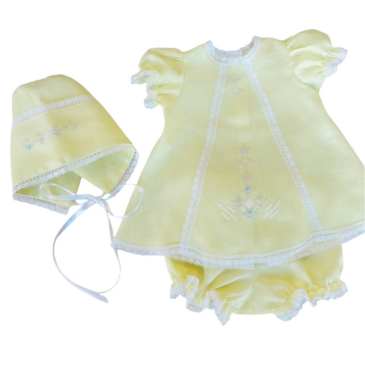 Linen Dress and Bonnet Set