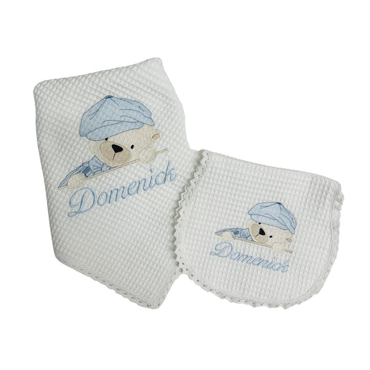Teddy Blanket and Burp Cloth Set