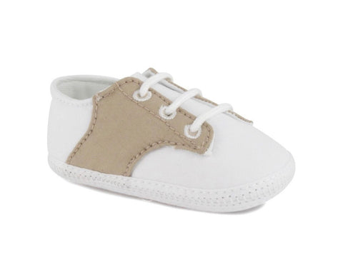White/ Tan Cotton Crib Shoes