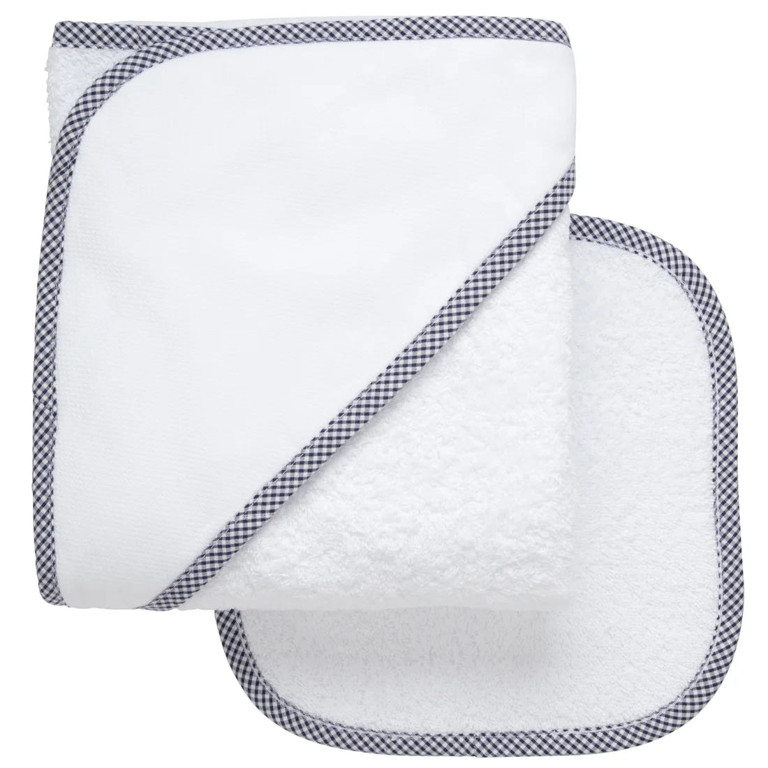 Navy Checkered Trim Hooded Towel & Washcloth Set