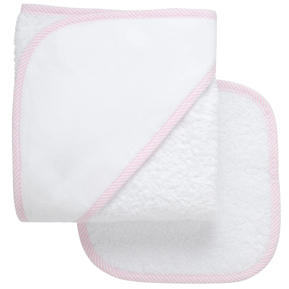 Pink Stripe Trim Hooded Towel & Washcloth Set