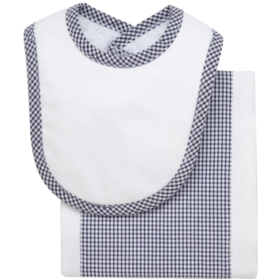 Navy Checkered Drooler Bib & Burp Cloth Set
