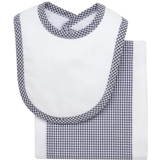 Navy Checkered Drooler Bib & Burp Cloth Set