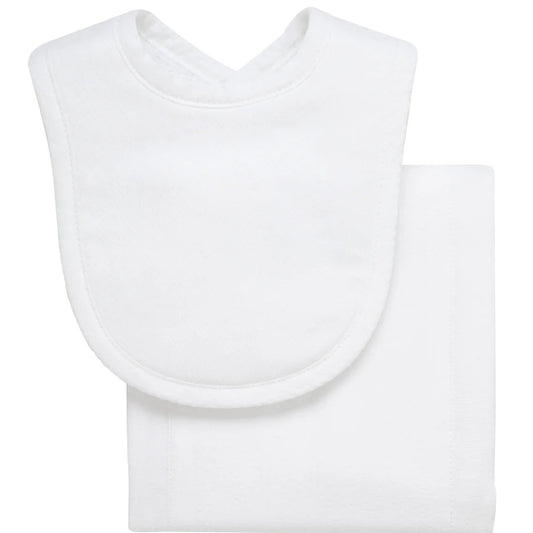 White Stripe Drooler Bib & Burp Cloth Set