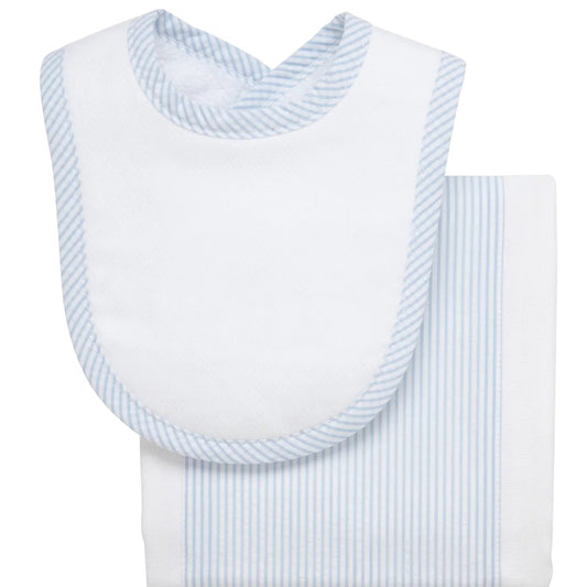 Blue Stripe Drooler Bib & Burp Cloth Set