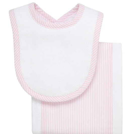 Pink Stripe Drooler Bib & Burp Cloth Set
