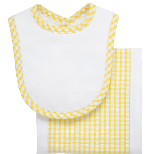 Yellow Checkered Drooler Bib & Burp Cloth Set