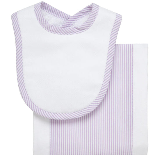 Lilac Stripe Drooler Bib & Burp Cloth Set