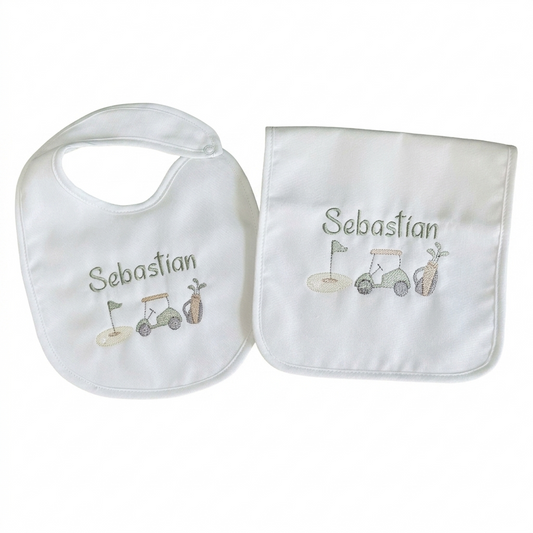 Golf Bib and Burp Cloth Set