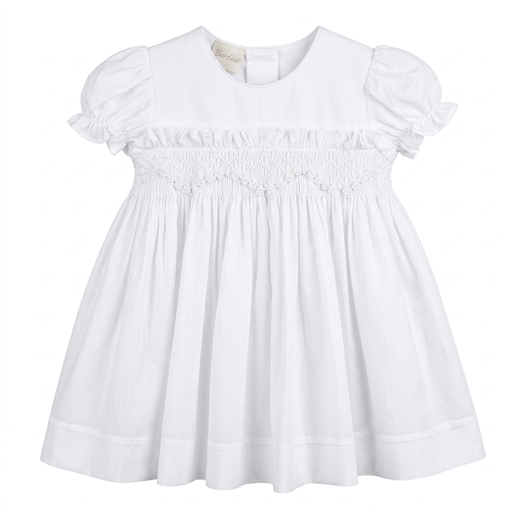 White Ruffle Sleeve Smocked Dress