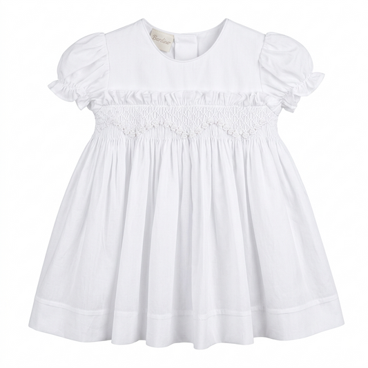 White Ruffle Sleeve Smocked Dress