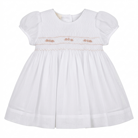 White Smocked Rose Dress