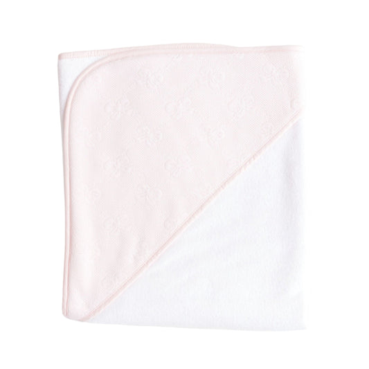 Hooded Towel Pink Jacquard Bows