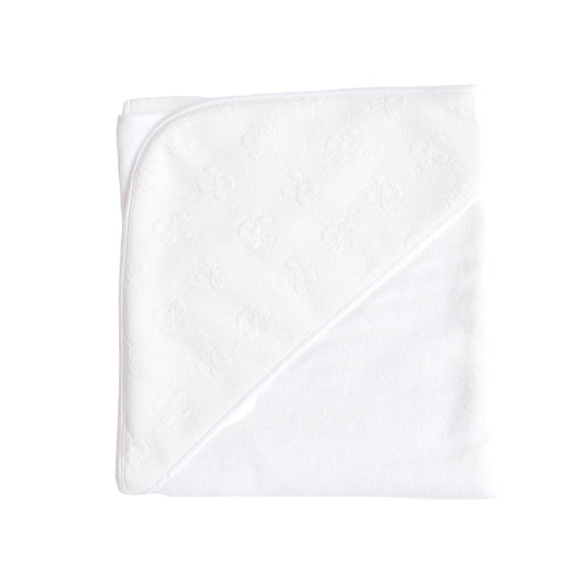 Hooded Towel White Jacquard Bows
