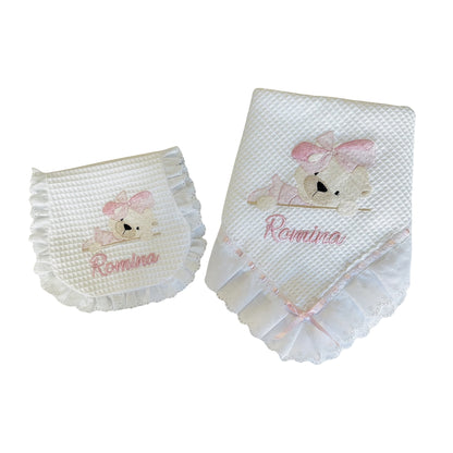 Teddy Blanket and Burp Cloth Set