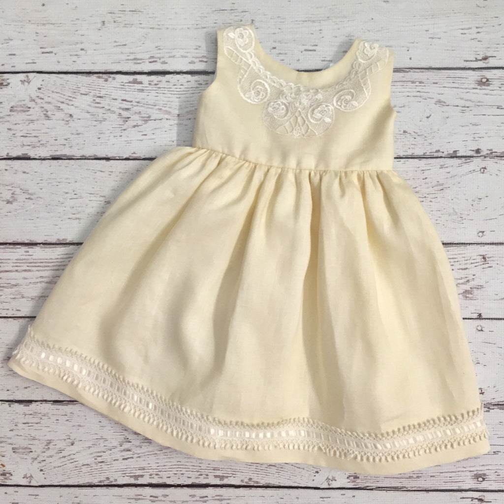 Yellow Linen Dress with Lace Collar